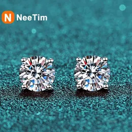 Stud NeeTim Real 0.1-2 D Color Moissanite Earrings For Women 925 Sterling Silver with White Gold Plated Wedding Jewelry YQ240110