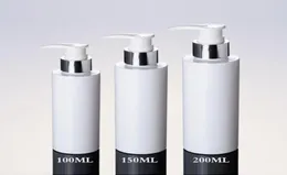 3 PS / lote frascos de embalagens cosméticas 100ml 150ml 200ml plástico branco prata bomba de loção garrafa pet para shampoo com dispense2029153
