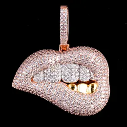 Gioielli personalizzati con bocca di diamanti hip hop da uomo, ciondolo moissanite personalizzato, ciondolo personalizzato in vero oro e ciondolo gioielli di moda in argento