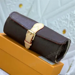 Designer 3 caixa de relógio caixa clássica flor homens mulheres relógio proteção caso bolsa de embreagem m43385 luxo lona aparas de couro marrom balck grade caso rolo