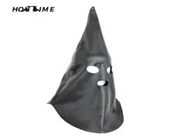 TIME PVC Leather Wizard Máscara de contenção Dog Headgears Head Hood Totalmente fechado Erótico Fetiche BDSM Casais Bondage Sexual Y2011182316179