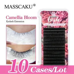 Borstar 10Case/Lot Masscaku Professional Individual Eyelash Makeup Natural Fast Blooming Lash Extensions Förbundna långvariga fransar