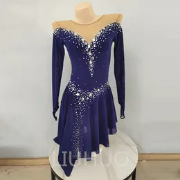 LIUHUO Vestido de patinação artística para meninas adolescentes azul marinho saia de dança de patinação no gelo cristais de qualidade roupa de dança balé performance