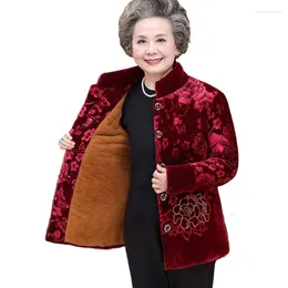 Women's Trench Coats Elderly Grandmother Women Cotton Coat 2024 Winter Jacket Vintage Single-Breasted Add Velvet Warm Print Overcoat Parkers