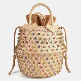 TOTES ARTMOMO WOVEN CRYSTAL装飾されたトートバッグレインボーバケツレディースショルダーバッグBハンドバッグ