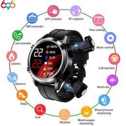 Enheter nya TWS 2 i 1 trådlös Bluetooth -headset Smart Watch Men Full Touch Screen Heartrat Sport Music Smartwatch för Android iOS
