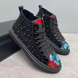 Moda masculina sapatos casuais primavera outono rebites luxo juventude tendências tênis masculino alta superior estilo punk sapatos 10a28