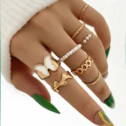 Cluster Anelli Sindlan 8 pezzi Y2k perla color oro farfalla per le donne Kpop fiore geometrico set gioielli di moda femminile regalo Anelli Mujer