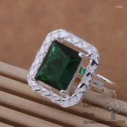حلقات الكتلة AR347 925 Sterling Silver Ring المجوهرات الجميلة /الحجر الأخضر الداكن /Bvzaknga ftraokya