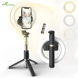 Monopods Roreta Wireless Selle Selfie Monopod z dużym pierścieniem LED Photography Light Remote Shutter for YouTube wideo na żywo