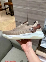 Playoff Sneaker in pelle BERLUTI Scarpe casual da uomo Berluti 23 Autunno/inverno Shadow Beige Cashmere Patchwork Scarpe sportive lavorate a maglia per uomo HBE7