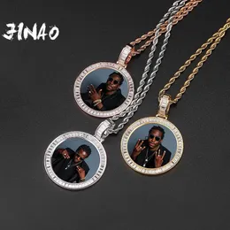 Halsketten JINAO NEUE benutzerdefinierte Ice Out Baguett Foto Herz Medaillons Halskette Anhänger mit 4 mm Tenniskette AAA Kubikzircon Hip Hop Schmuck