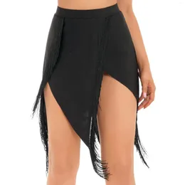 Scene Wear Women's Split Latin Dance Fringed kjolar damer Sexig solid färg Tassels Cha-Cha Samba Rumba Performance Costume