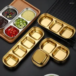 Plates Korean Style Gold Silver Stainless Steel Dessert Dining Plate Nut Cake Fruit Snack Tray Barbecue Multi Grid Kimchi Sauce Multi grid dipping dish