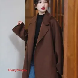 Maxmaras Women's Lap Coat Camel Hair Coats美しく美しい豪華な光と成熟したスタイルの茶色の羊毛コートジャケットrjbn