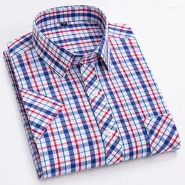 Camisas casuais masculinas luxo social verão mangas curtas algodão macio xadrez listra refrescante fino negócios formal topo 4xl