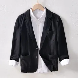 Projektantka jakość francuska lniana mężczyźni Blazer Marka Kurtki mody Casual Business Suits Top Ubrania Chaquetas Jaqueta Veste 240110