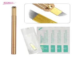 Semipermanent Microblading Eyebrow Tattoo Kits Gold 4 Ring Eyebrow Makeup Microblading Manual Tattoo Pens 5pcs Tattoo Pen Micro B9834832