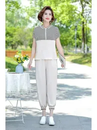 Women's Two Piece Pants Sumemr Tracksuit Women's Korean Spliced Sets Short Sleeve Tops And Capris Jogging Outfits