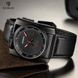 Ruimas Luxury Automatic Watches Men Square Dial Adalogue Mechanical Watch Black Leather Wristwatch Relogios Masculino Clock 6775 N242W