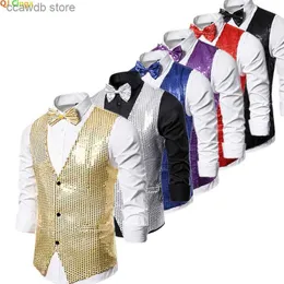 Chándales para hombres Chaleco de lentejuelas doradas Chalecos sin mangas con cuello en V de un solo pecho para hombre Chaleco de fiesta de boda Plata Azul Púrpura Rojo T240110