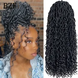 1B Curly Faux Locs Häkelhaar 18 Zoll Goddess 99J Vorgeschlungenes synthetisches Flechten für Frauen 240110