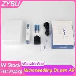 Kit penna Derma wireless Dr.pen A9 6 LED velocità elettrica automatica Microneedle Dermapen timbro con 2 pezzi cartucce ad ago con valvola per la cura della pelle viso Meso MTS rullo terapeutico