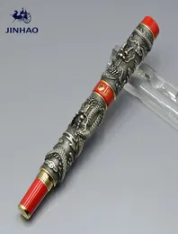 قلم Jinhao الفاخرة للعلامة التجارية الرمادية Double Dragon Roller Ball Pen مع لوازم مكتب الأعمال تكتب الأقلام المعدنية 3702449