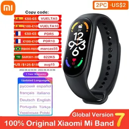 デバイスオリジナルXiaomi Miバンド7スポーツリストバンドブラッド酸素フィットネストラッカーMiband 7 Bluetooth Amoled Smart Band 6カラーブレスレット