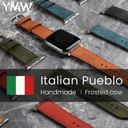 Zubehör YMW Italienisches Pueblo-Echtlederarmband für Apple Watch Band 45mm 44mm 41mm 40mm Luxus-Rindslederarmband für iWatch Serie 7 6