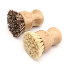 Spazzole per la pulizia Spazzola in legno portatile Manico rotondo Pentola in sisal Piatto Ciotola Pennello per pulizia Spazzole per la cucina Strumento per strofinare Dha908 Drop Dhf3D