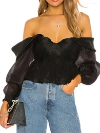 Mulheres camisetas Mulheres Off-Ombro Camisa Manga Longa Crop Tops Streetwear Blusa Estética Elegante Grunge Ruffle Puff Roupas Tube Top