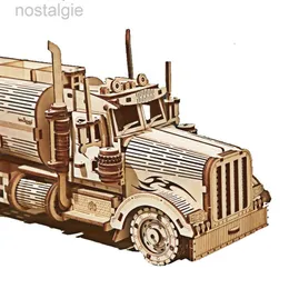 Blocos 3D Wood Tanker Puzzles Modelo Brinquedos Crianças Buiding Blocks Construção Jigsaw DIY Movable Craft Laser Cutting Truck para Adultos Presente 240401