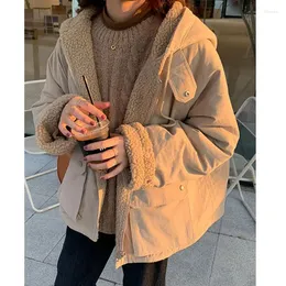 Feminino para baixo duplo lado pode usar casaco feminino 2024 outono inverno jaqueta coreano forro solto com fluff com capuz feminino