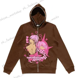 남자의 후드는 Zip Up Hoodie Anime Y2k 그래픽 여성 고스 스웨트 스포츠 코트 풀버 풀 오버 고딕 롱 슬리브 대형 재킷 645