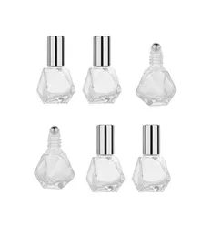 8ml Mini Clear Glass Roll On Bottle with Stainless Steel Roller Ball Portable Travel Polygonal Clear Cosmetic Storage Containers2967048