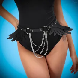 Cintos gótico punk anjo asa preto couro falso para mulheres moda bondage cinto com corrente sexy y2k cintura jóias festa presente