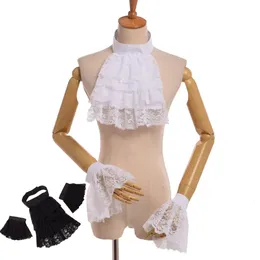 Victorian Neck Collar Ruffled Lace Jabot Adult Women Men White Black Renaissance Costume Accessories 240109