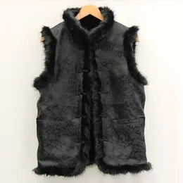 Men's fur leather vest spring and winter warm wool collar vest retro ethnic casual wear 240110