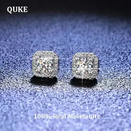 Серьги-гвоздики QUKE, настоящие квадратные серьги 05ct 1ct D Цвет VVS1, чистое серебро 925 пробы для женщин, свадебные ювелирные украшения EA014 240109