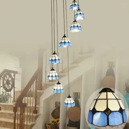 Chandeliers Duplex Staircase Spiral Lights Mediterranean Long Chandelier Stairwell Lamp Rotating Simple