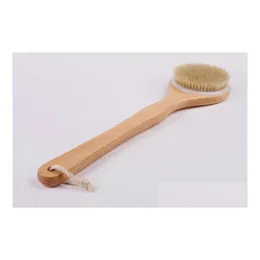 Escovas de banho Esponjas Purificadores Natural Horsehair Seco Pele Corpo Escova Back Scrubber Remover Morto com Bambu Handle Spa Mas Drop de Dhfs8