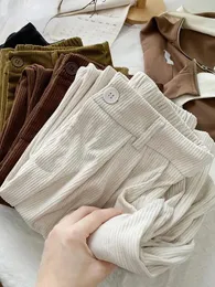 Pantaloni da donna in velluto a coste per le donne Autunno Inverno 2024 Pantaloni a gamba larga dritti a vita alta Pantaloni vintage causali in pile nero caldo