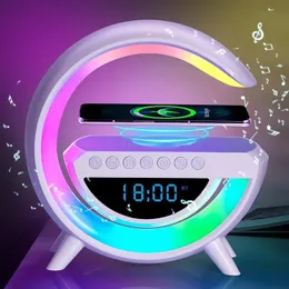 1 unidade Rhythm RGB IC Light, iluminação ambiente inteligente com alto-falante carregador sem fio despertador ruído branco sincronização de música sonho mudança de cor mesa regulável