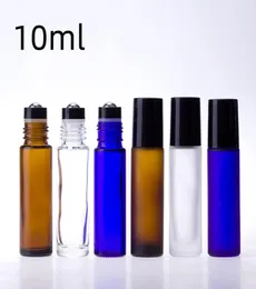 Viales de aceite esencial con botella enrollable de vidrio transparente ámbar azul de 10ML con rodillo de bola de Metal WB29738257817
