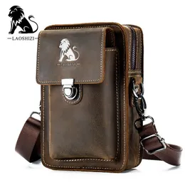 Laoshizi Cowhide Deri Erkek Omuz Torbaları Erkek Crossbody Moyger Flep Kemer Debriyajı Jyn029 240110