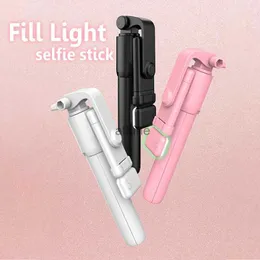 Selfie Monopods Cell Phone Selfie Stick TripoD Bluetooth Remote Wireless Selfi Stick Phone Holder Stand med Beauty Fill Light for YQ240110