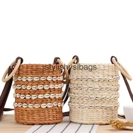 Shoulder Bags New natural shell bucket woven bag Japanese and Korean hand carry messenger dual-purpose str bag casual women's bagstylishyslbags