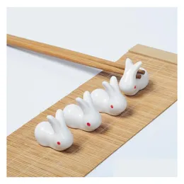 Andra hushållsålder 100st Super Cute Rabbits Form Ceramic Chopstick Holders Cogeris Home Decoration Handikraft Ornament P DHZGA