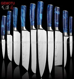 Neues 10-teiliges Set 7CR17mov Japanische Küchenmesser Laser Damaskus Muster Kochmesser Scharfe Santoku Hackmesser Slicing Allzweckmesser T9769298
